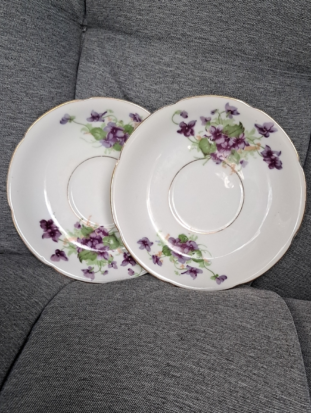 2 Vintage China Coffee Cup Plate with Purple Flowers🪻🌿